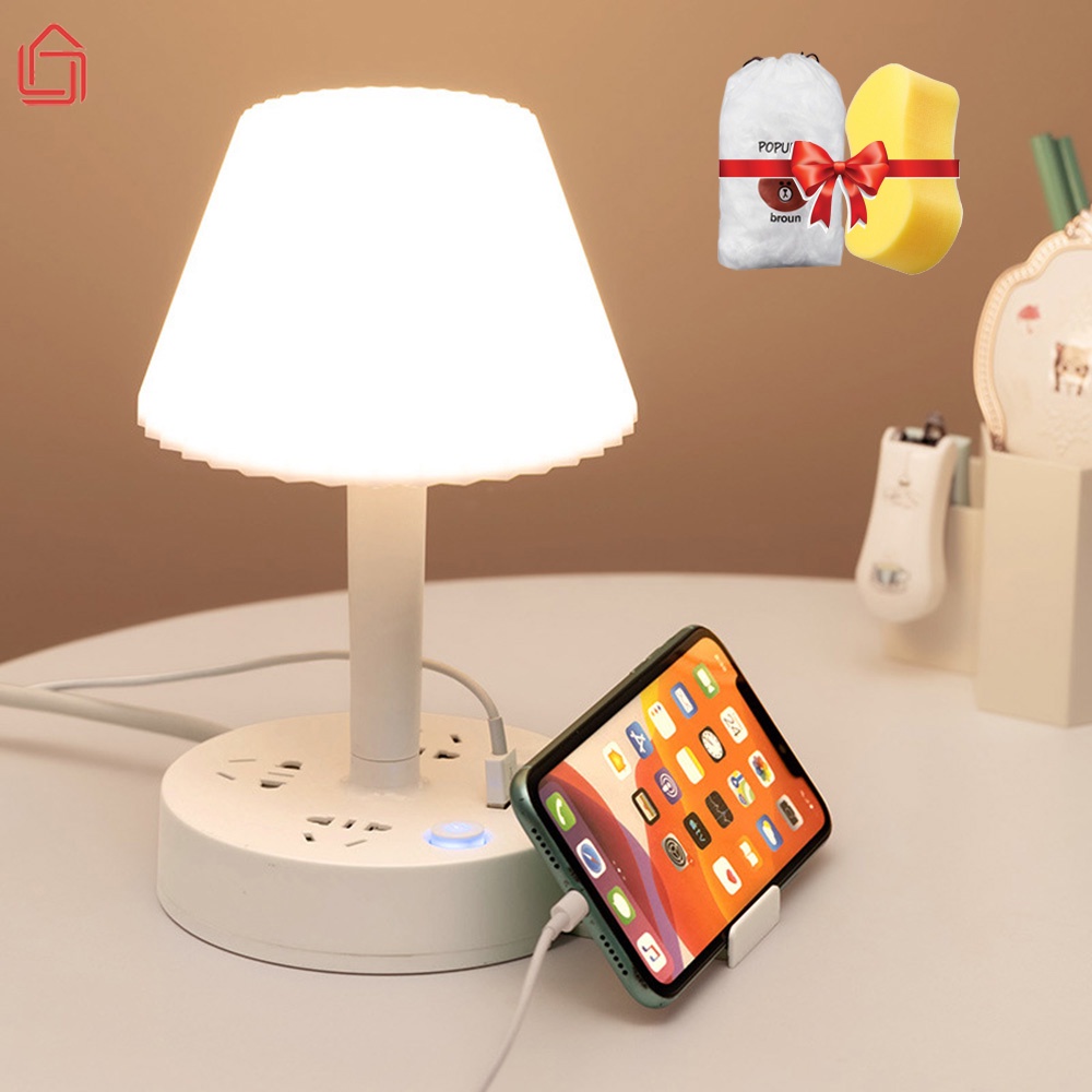 Đèn ngủ hình nấm, điều chỉnh độ sáng tích hợp ổ cắm điện đa năng có cổng USB tiện lợi - nhamoi