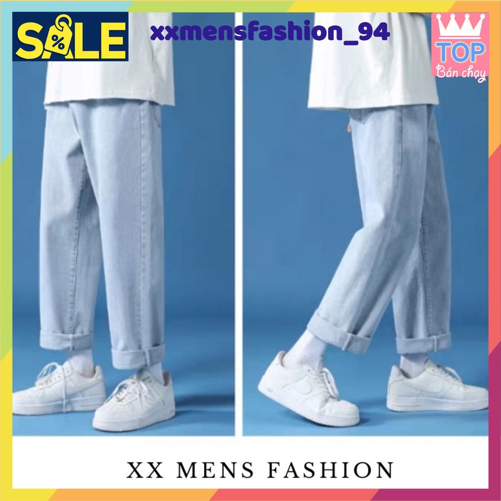 Quần Jean Nam, Quần Baggy xanh sáng nhạt ống xuông rộng  style hàn quốc 2021-XX MENS FASHION!