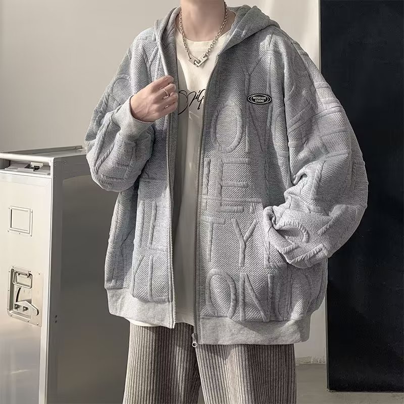 Áo Khoác Sweater Có Mũ Trùm Dáng Rộng Phối Khóa Kéo Kiểu Hồng Kông Thời Trang Thu Đông Cho Nam