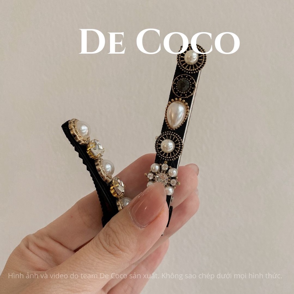 Kẹp tóc vintage đính đá sang chảnh, kẹp tóc mái Hàn Quốc Black Jewelry De Coco