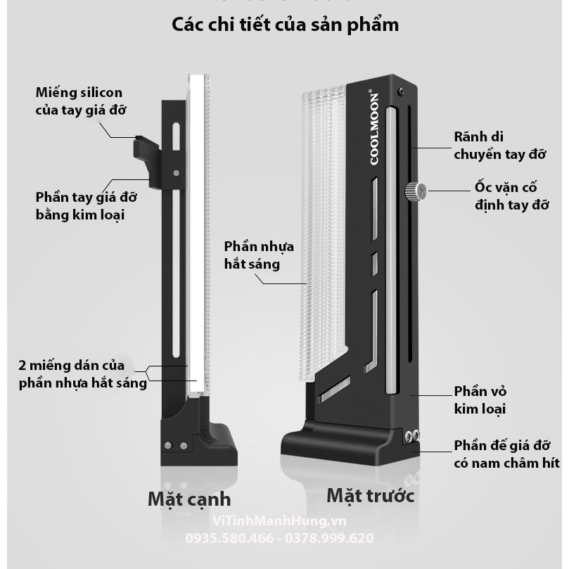 Giá đỡ VGA CoolMoon GH2, dạng đứng, Led 5V ARGB - đồng bộ Mainboard hoặc Hub CoolMoon.