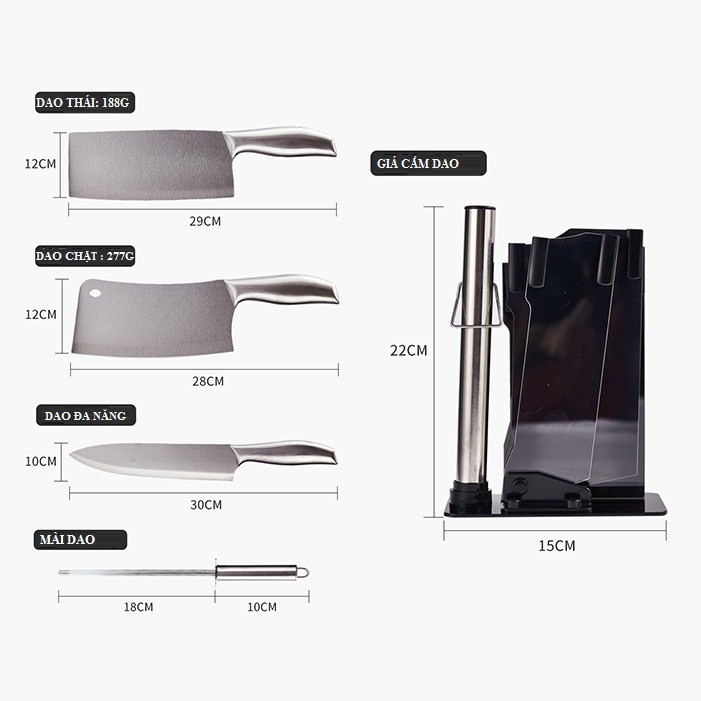 Dao nhật chặt thái thịt Bộ dao nhật nhà bếp inox 6 món cao cấp kèm khay đựng