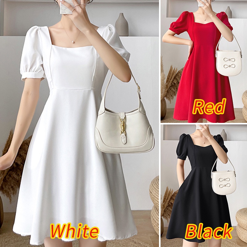 Đầm midi ZANZEA tay phồng cổ vuông có khóa kéo thời trang cho nữ