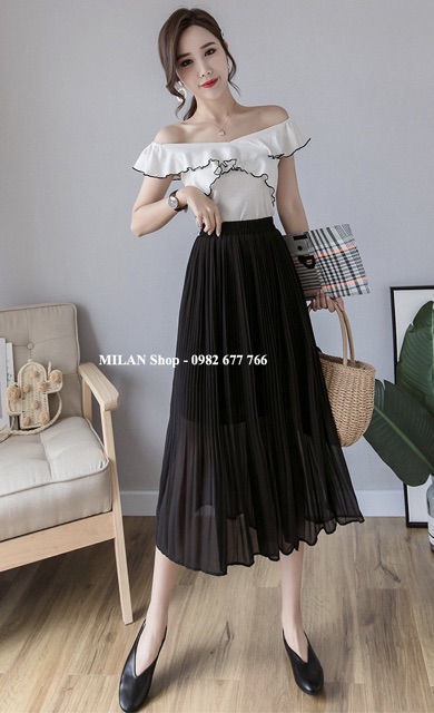 Chân váy voan dập ly dài qua gối hot trend | BigBuy360 - bigbuy360.vn