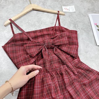 VÁY 2 DÂY ĐỎ CARO NƠ LƯNG ULZZANG