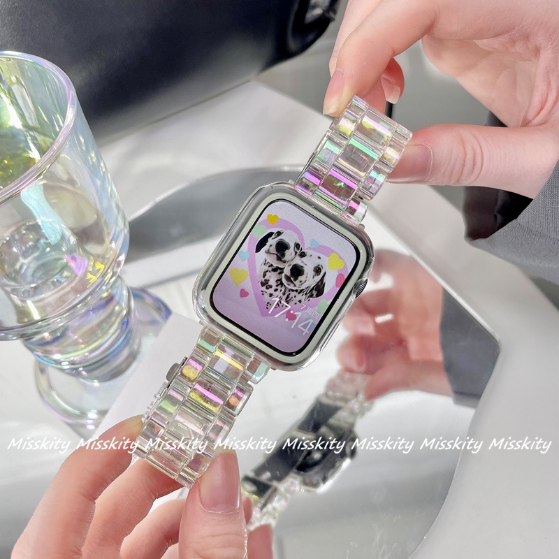 Dây Đeo Nhựa Màu Laser Cho Đồng Hồ Thông Minh Apple Watch Series 7 6 5 4 3 2 1 41mm 45mm 44mm 40mm 42mm 38mm