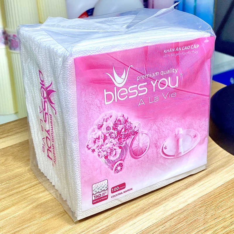 Combo 5 Bịch Khăn giấy ăn Bless you À La Vie Paper Napkin gói 100 tờ mềm mịn độ thấm hút cao