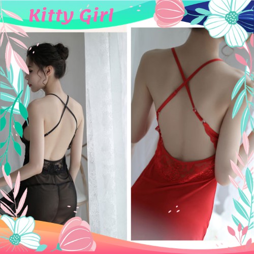 Bộ Váy Ngủ Xuyên Thấu Phối Ren Ngực Xẻ Sâu Kèm Quần Chip Lọt Khe Sexy VN11 | BigBuy360 - bigbuy360.vn