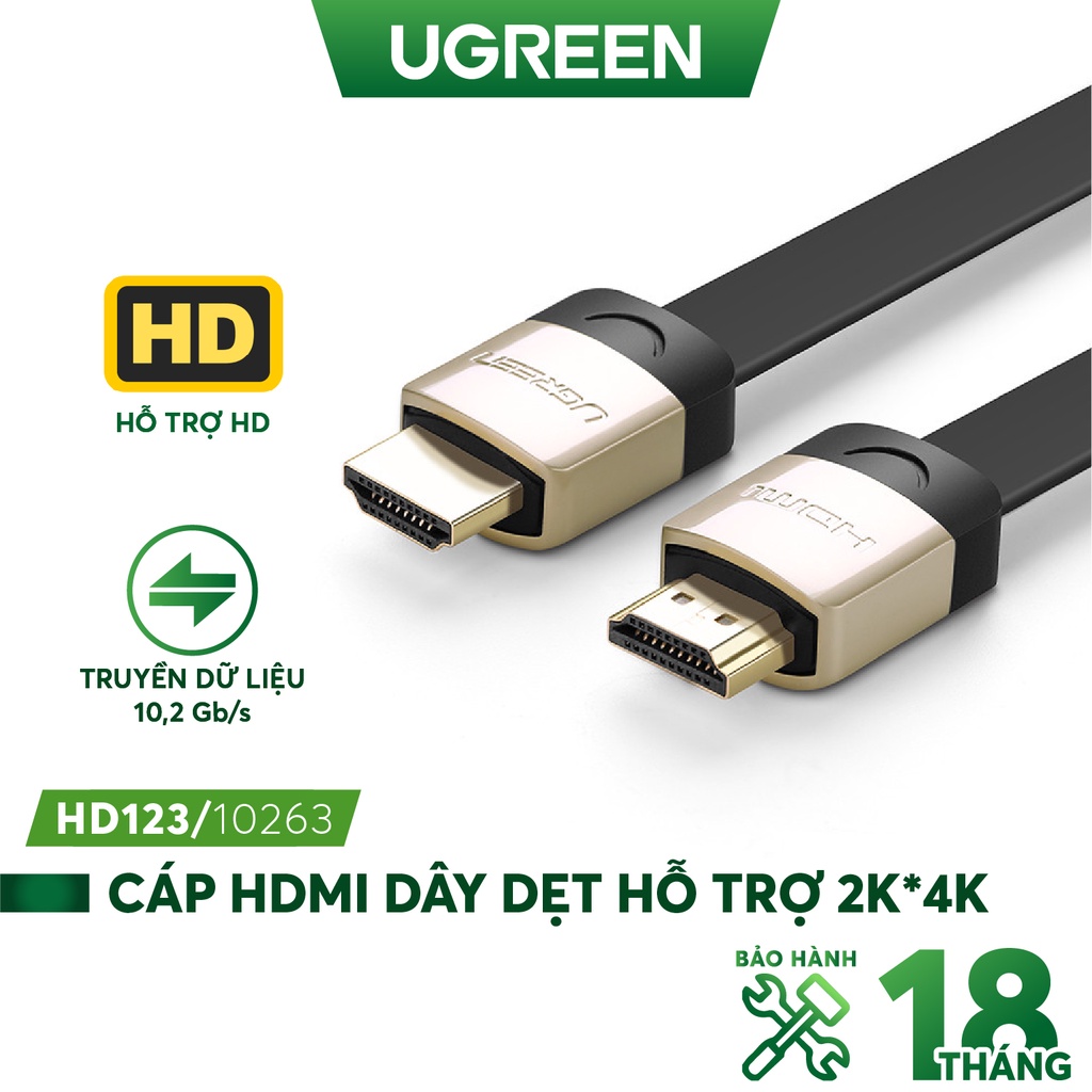 Dây HDMI dẹt hỗ trợ 3D, 2K*4K, độ dài từ 1-5m UGREEN HD123