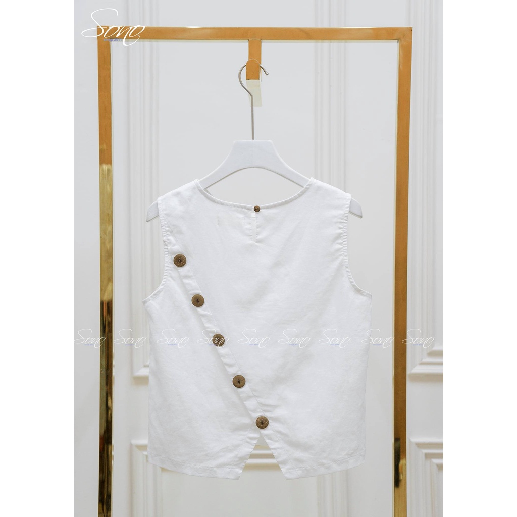 Sono - Áo Linen Hàng Thiết kế Kiểu Phối Hàng Nút Sau Trẻ Trung