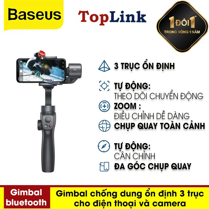 Gậy Chụp Ảnh Selfie Bluetooth Không Dây Baseus Handheld Gimbal Stabilizer Control Smart