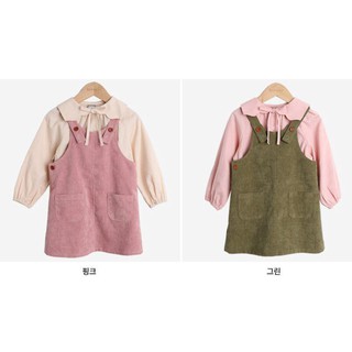 Sét áo sơ mi + váy yếm nhung Bebezoo xuất hàn cực dễ thương