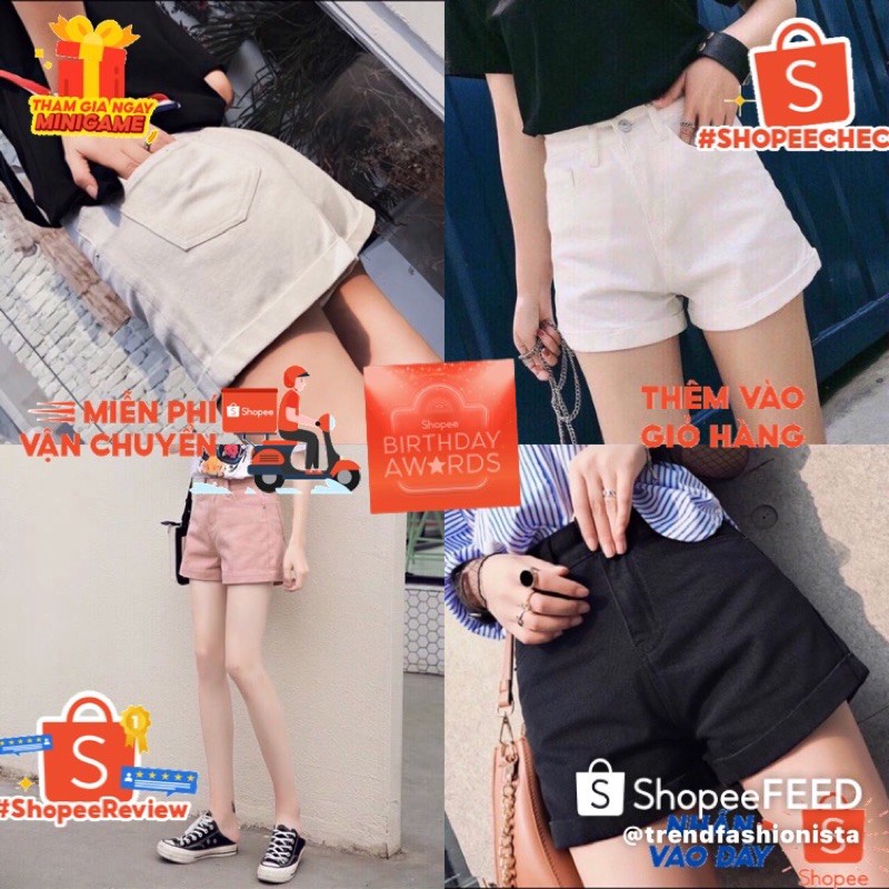 Quần short nữ kaki mặc nhà lưng cao BASIC lật lai chất dày mịn hàng chuẩn shop | BigBuy360 - bigbuy360.vn
