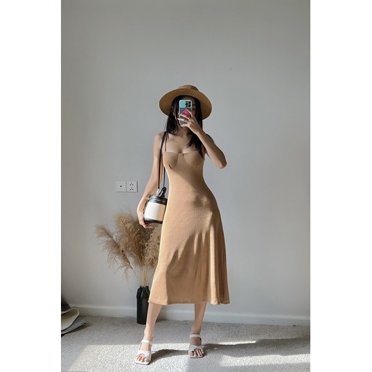 Đầm thun gân 2 dây dài