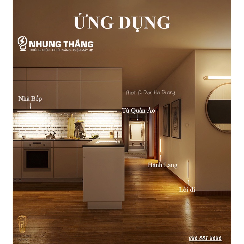 Đèn Led Dán Tủ Cảm Biến Thân Nhôm Cao Cấp WH-L01-GY - 60-80cm- 3 Chế Độ Ánh Sáng - Tăng Giảm Ánh Sáng -Pin Sạc Tích Điện