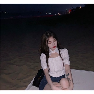 [ Hàng sẵn] ÁO CROPTOP SƠ MI TRẮNG CỔ CHOKER
