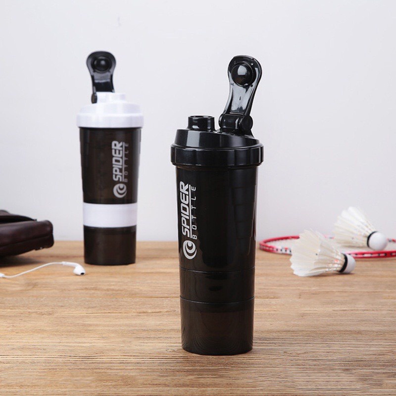 Bình đựng nước, shaker, bình lắc dành cho dân chuyên tập thể thao, tập gym 500ml có hộp chia ngăn đựng whey có lò xo