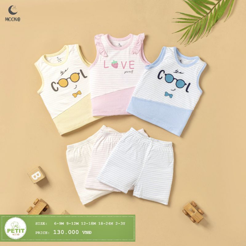 Moon -  XẢ KHO Bộ ba lỗ Moon vải petit cho bé 6-17kg