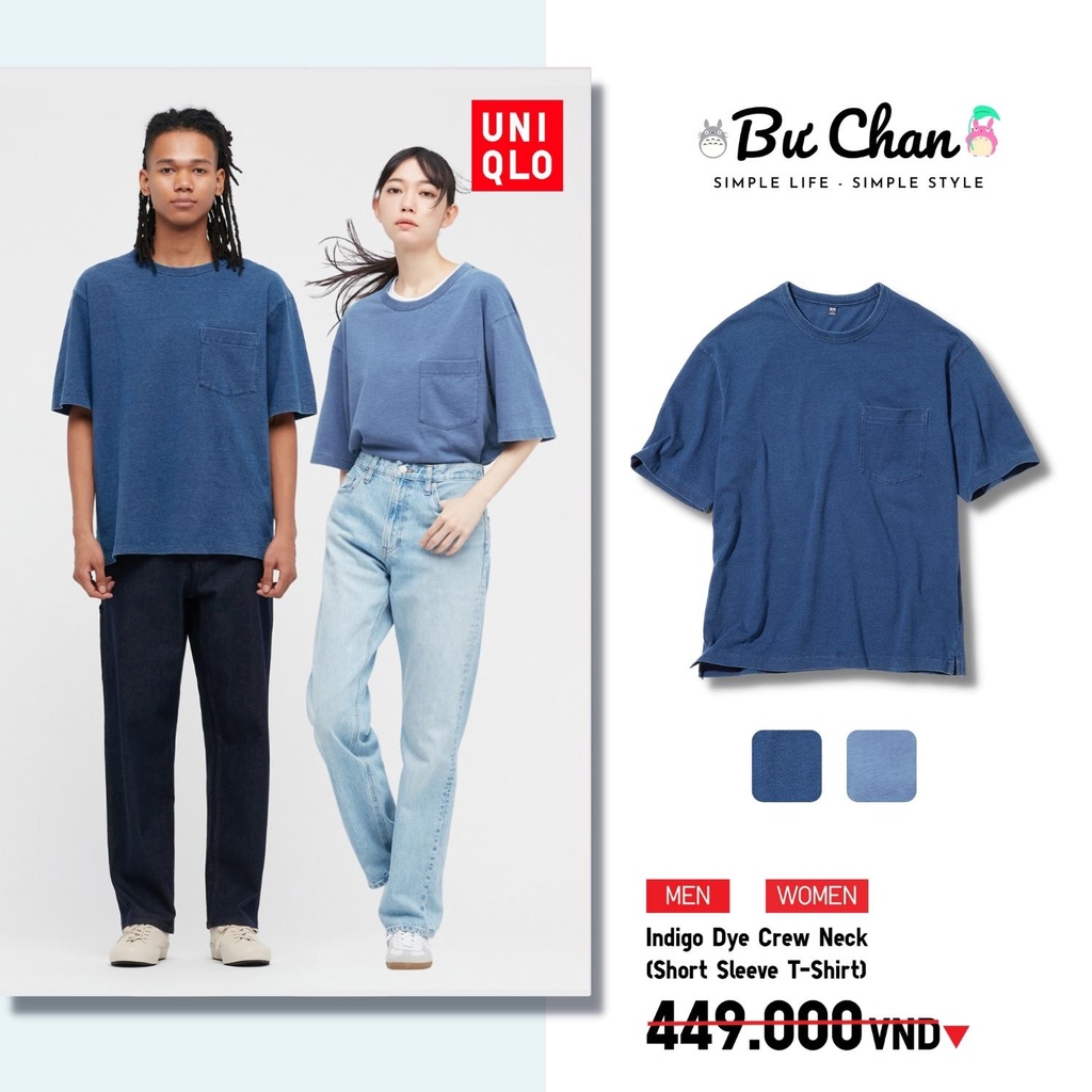 Áo Thun UNIQLO Nam/Nữ Indigo Cổ Tròn Dáng Rộng ❤️ (UNIQLO Nhật Chính Hãng)