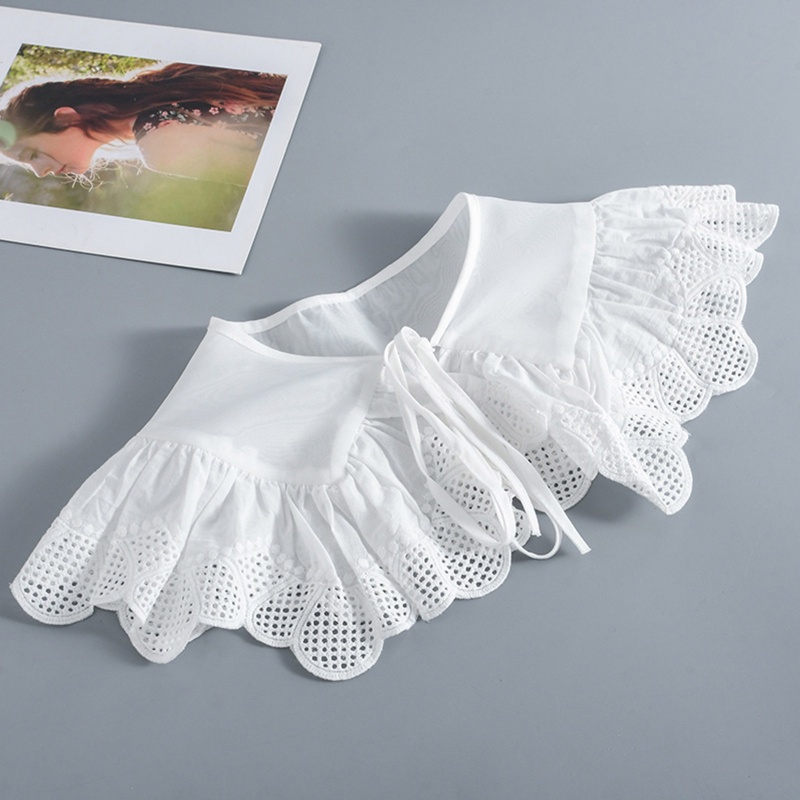 Cổ Áo Giả Cột Dây Mini Màu Trắng Đính Nơ Xinh Xắn Cho Nữ