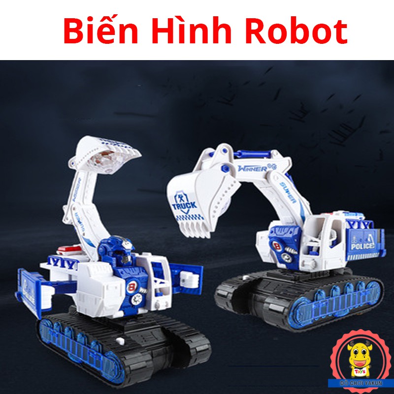 Ô tô đồ chơi xe cần cẩu cho bé, đồ chơi thông minh trẻ em (biến hình robot, phát nhạc, phát sáng, cảm ứng)