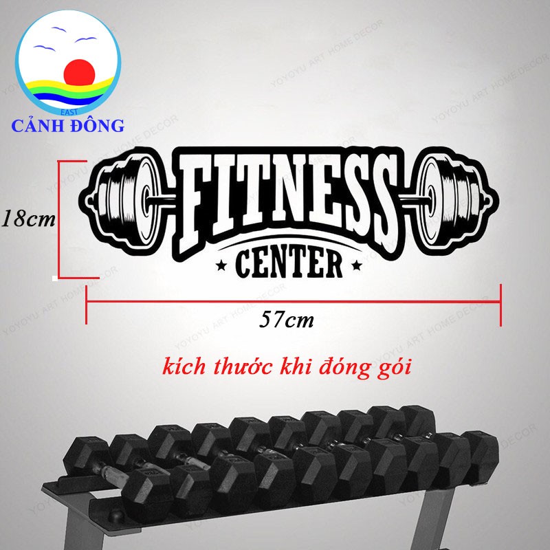 Decal dán kính FITNESS CENTER dán tường phòng gym trung tâm thể thao