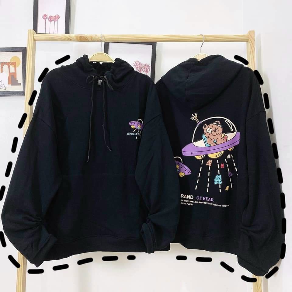 Áo khoác HOODIE BEARS _chui đầu form rộng có nón tay phồng Hàn Quốc cho nam nữ VIVU123STORE   HOD005