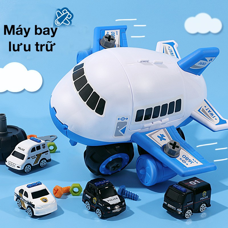 Đồ chơi lắp ráp máy bay chở đồ kèm 4 ô tô kim loại, tua vít, biển báo rèn luyện kĩ năng thực hàng sáng tạo cho bé - KAVY