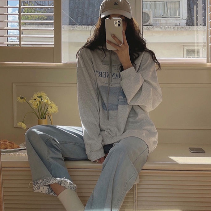 Áo hoodie dáng rộng phong cách mùa xuân thu kiểu Hàn năng động cho nữ