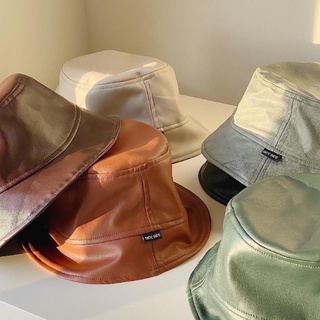 Nón tai bèo chất da chống thấm nước NEENEE màu Đen Nâu Kem LEATHER BUCKET HAT