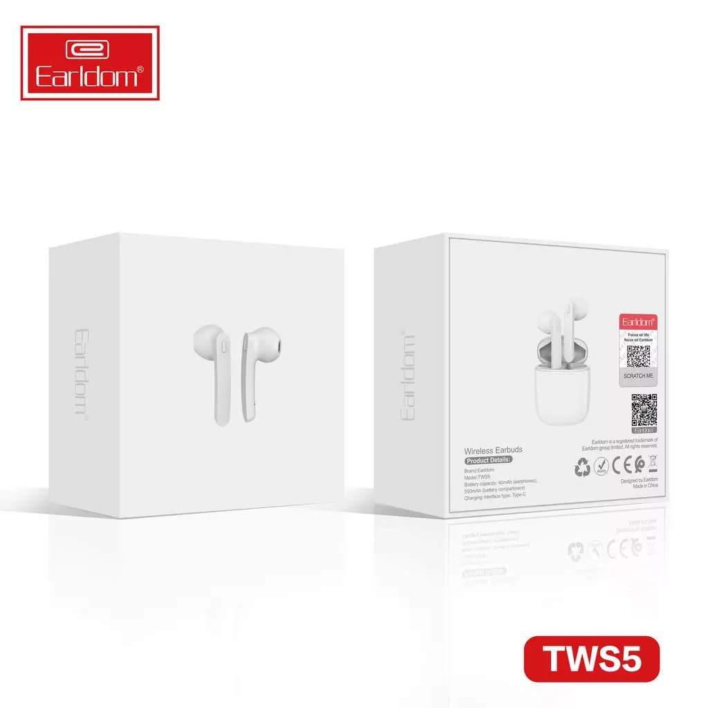 Tai Nghe Bluetooth Earldom TWS5 (2 Tai) Âm Thanh Cực Hay, Pin Lâu Bảo Hành 1 Năm