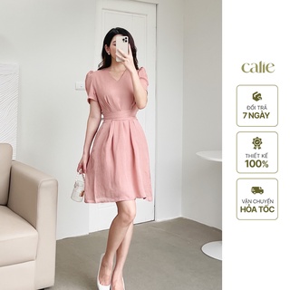 Váy dáng A buộc dây tôn dáng, Đầm dáng suông buộc nơ tiểu thư Calie VA100