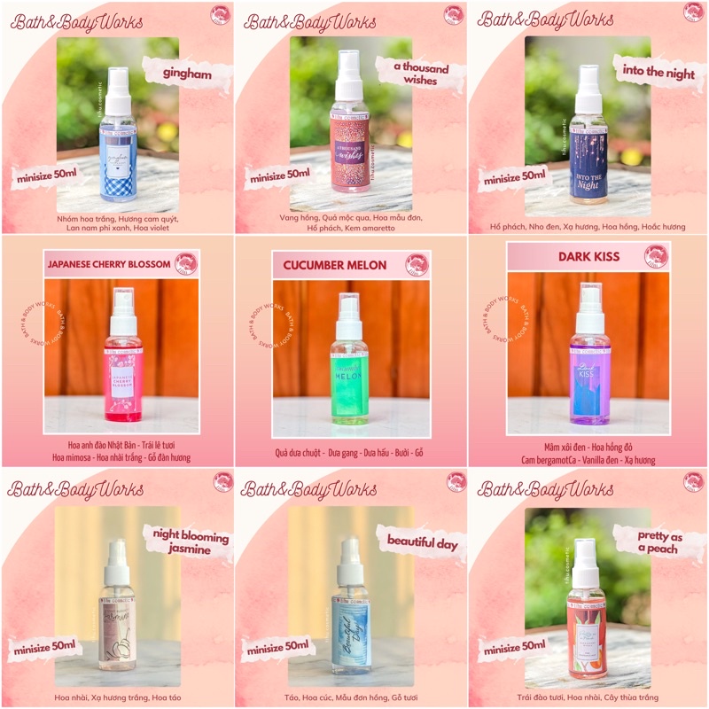 Xịt thơm khử mùi body mist nhỏ Bath&BodyWorks dung tích 50ml