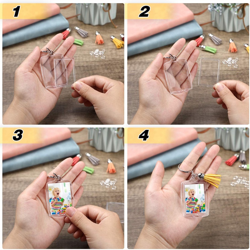 Set 50 Móc Khóa Acrylic Trong Suốt Kèm Dây Tua Rua DIY