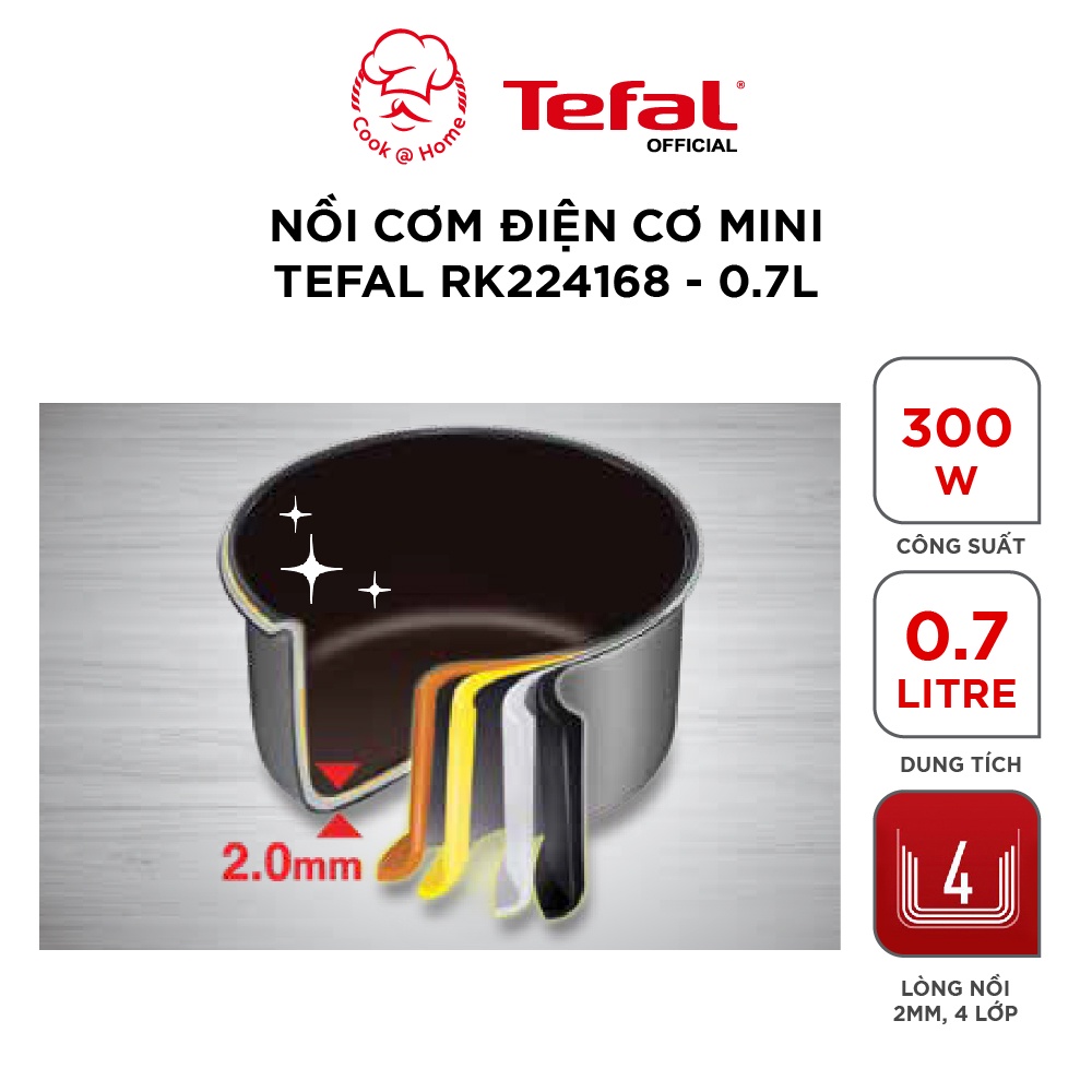 Nồi cơm điện cơ mini Tefal RK224168 – 0.7L, 300W