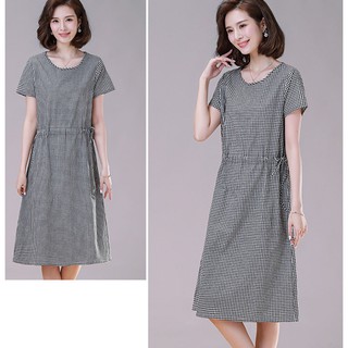 ĐẦM SUÔNG CARO THẮT EO - DS112