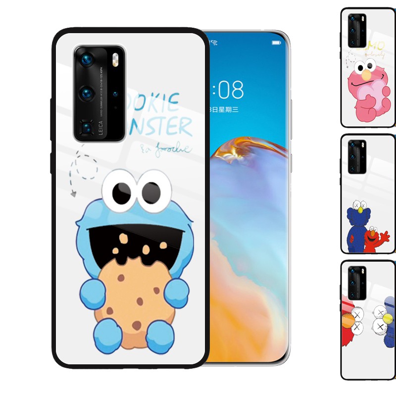 Ốp Điện Thoại Kính Cường Lực Chống Trầy In Hình Elmo Cookie Monster Cho Huawei P40 Pro Plus P30 Lite P20 P Smart Z