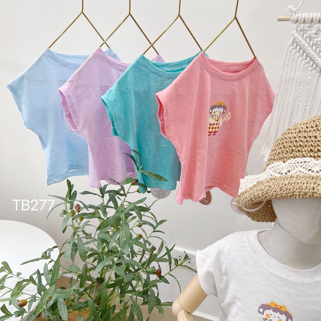 Áo phông cotton cho bé gái in hình cô bé dễ thương, cotton thấm hút mồ hôi tuyệt đối,cách điệu sau áo