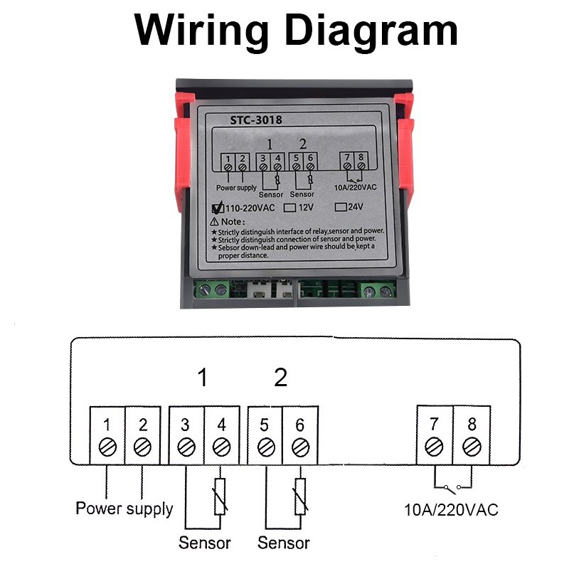Bộ điều khiển nhiệt độ kỹ thuật số kép STC-3018 12V 24V 110-220V với cảm biến NTC
