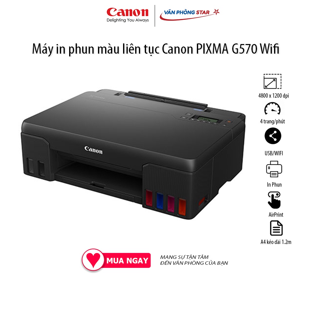 [Free ship] Máy in phun màu liên tục Canon PIXMA G570 Wifi độ phân giải 4800 x 1200 tốc độ 4 trang/phút Vanphongstar