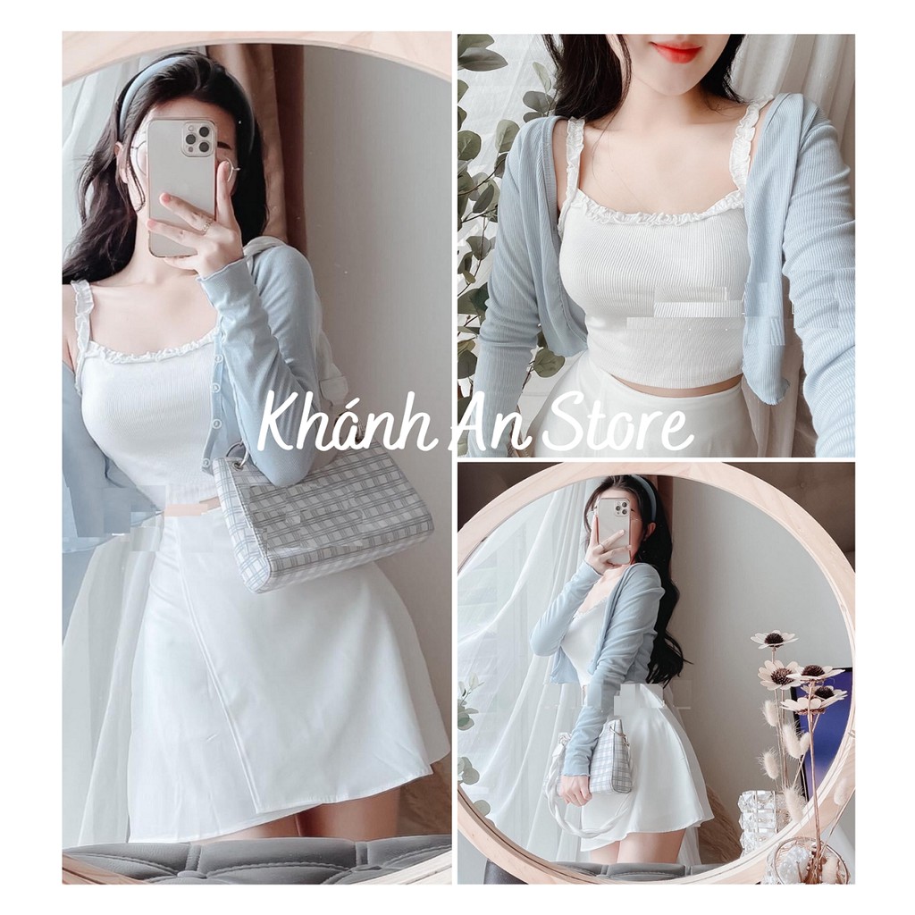 Set 3 Món Cardigan Chân Váy Nữ 🌺Bộ đồ áo quây jacket thun tăm dáng ôm body bánh bèo tiểu thư 🌺