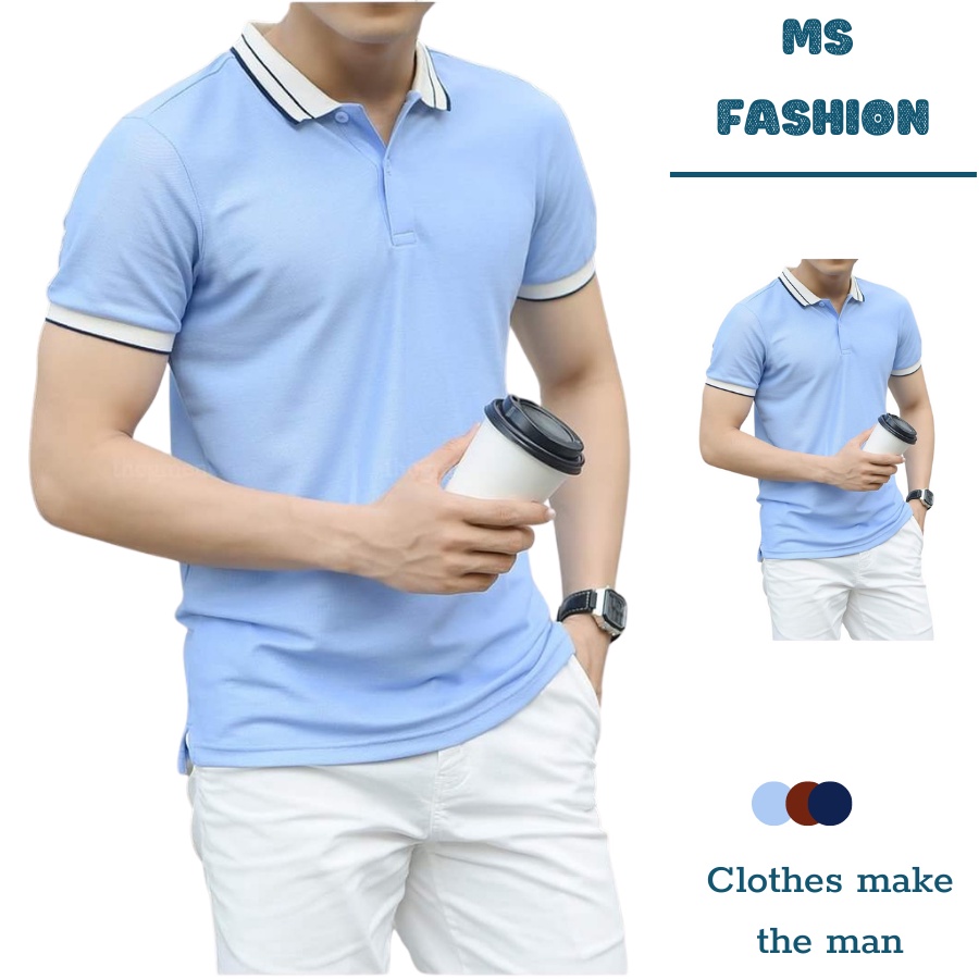 Áo polo nam chất vải co giãn, form đẹp thời trang Hàn Quốc  viền tay và viền cổ, thời trang nam Menswear