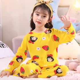 Bộ bé gái dài tay mặc nhà cotton hoạ tiết size đại 15kg - 40kg