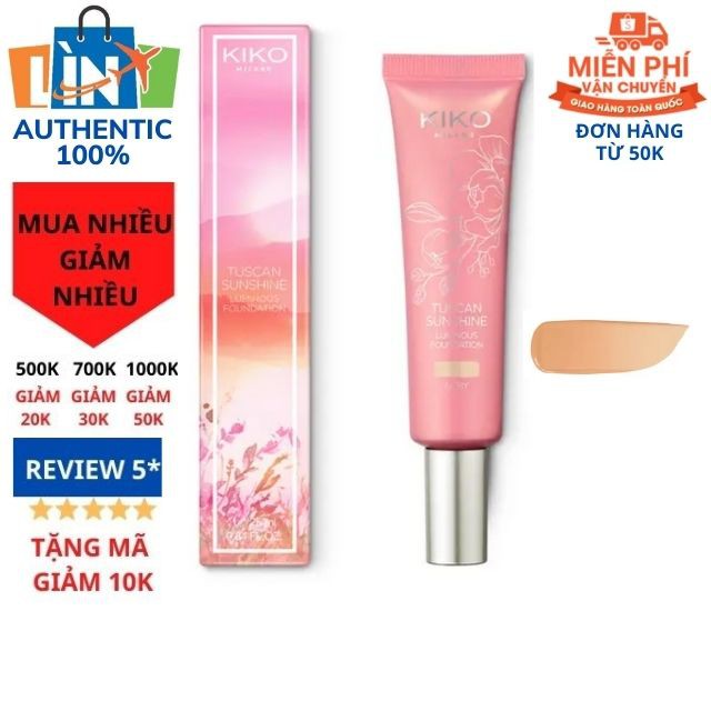 [Bóng mượt-Nhẹ tênh] Kem nền cao cấp Kiko Tuscan Sunshine Luminous 25ml hàng Ý thấm nhanh mịn màng màu da tự nhiên