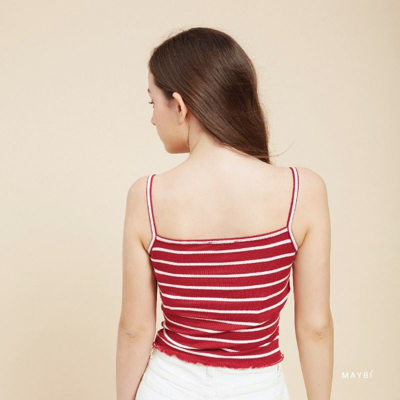 MAYBI - ÁO THUN 2 DÂY KẺ SỌC ĐỎ THẮT NƠ