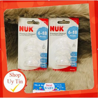 ✅bộ 2 núm ty cổ rộng silicon nuk size m 0-6m, 6-18m