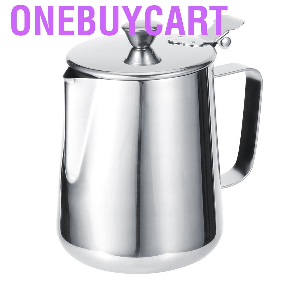 Onebuycart Stainless Steel Thicken Milk Frothing Cup Jug Coffee Pitcher Latte Art with Lid for Home