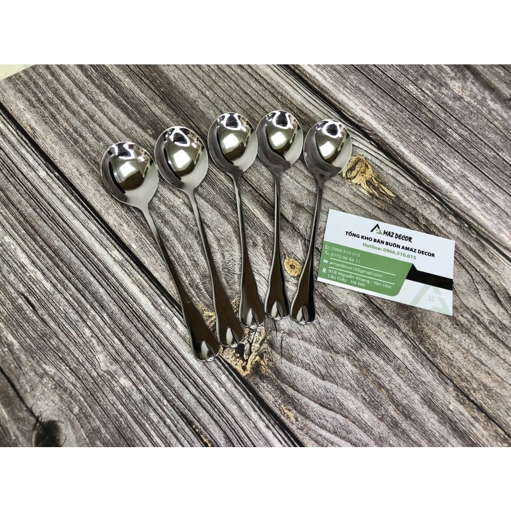 Muỗng thìa inox cán dài giọt nước GN153517 phong cách Hàn Quốc cao cấp sáng bóng bền đẹp an toàn cho sức khỏe