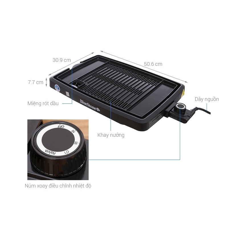 Bếp vỉ nướng điện BBQ Không  Bluestone EGB-7406 1400w Chống Dính Men Đá Siêu Bền Bảo hành 24 tháng