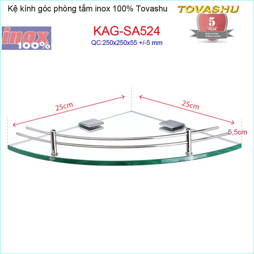 Kệ kính góc nhà tắm, kệ kiếng phòng tắm Tovashu KAG-SA524